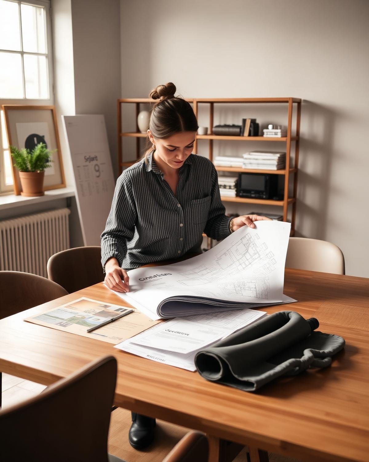 Designer reviewing material samples